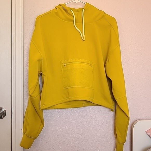 Free People Yellow Reach the Summit Cropped Neoprene Hoodie workout jacket Small - Picture 2 of 12